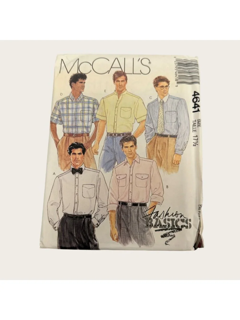 Vintage 1980s McCalls Sewing Pattern 4641 Mens Shirts Size 17.5 Neck Uncut